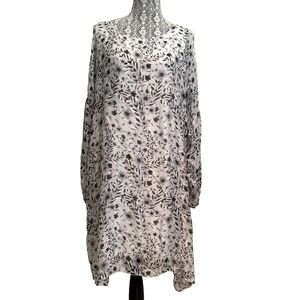 Elena Baldi 100% Silk Floral short black & white Tunic/Dress Sz XL Resort Summer